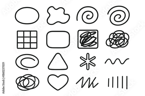 Collection of abstract 3D shapes on a gradient background