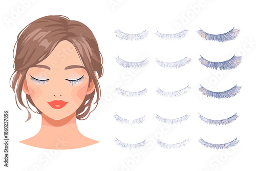 Beautiful Woman with Various Eyelash Styles Displayed