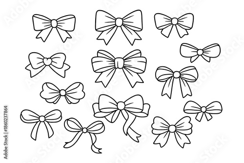 Collection of Hand-Drawn Bows on Gradient Background