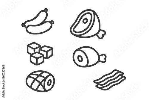 Set of meat icons on a textured background
