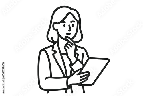 Businesswoman thinking with tablet