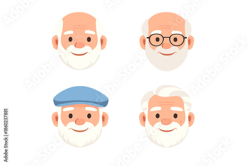 Four Cartoon Grandfather Heads with Glowing Aura