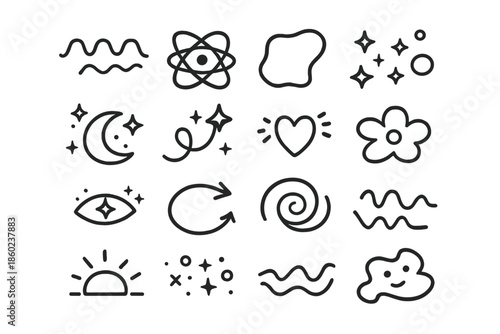 Collection of doodle icons with a hand-drawn aesthetic