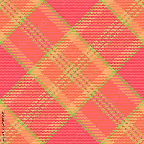 Motif textile background plaid, strong pattern seamless texture. Birthday check tartan fabric vector in red and orange colors.