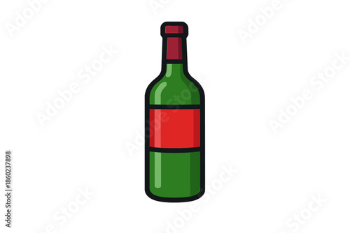 Green bottle with red label and cap