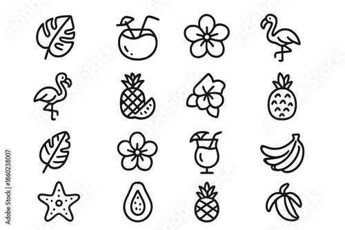 Tropical Icon Set - Line Art