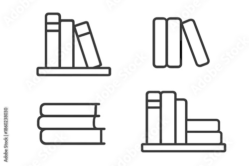 Set of four stylized book icons on a dark background