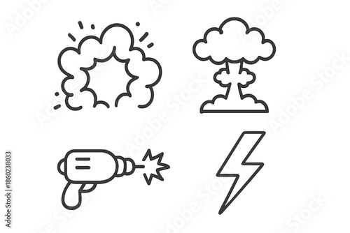 Explosion, Mushroom Cloud, Ray Gun, and Lightning Bolt Icons