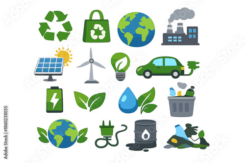 Eco-friendly technology and sustainability icons