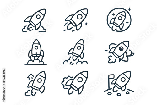 Collection of Rocket Icons with Different Launch and Flight Stages