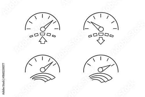 Gauge Icons with Up and Down Arrows and Speedometer Segments