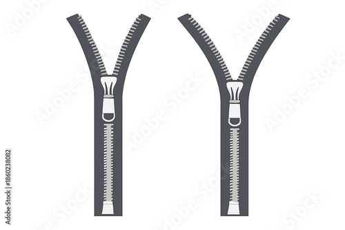 Two open zippers on a gray background