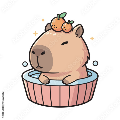 Adorable Capybara Relaxing in a Cupcake Bathtub with Oranges
