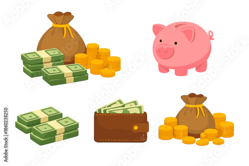 Money and Piggy Bank Icons on Gradient Background
