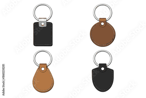 Collection of four leather keychains on a gradient background