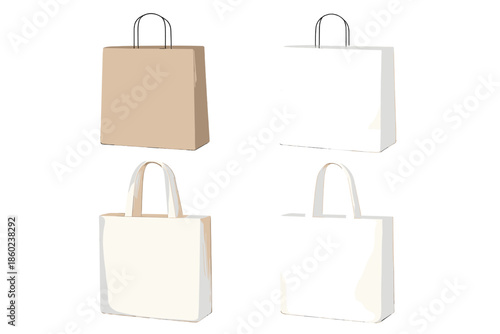 Four blank shopping bags on a gradient background