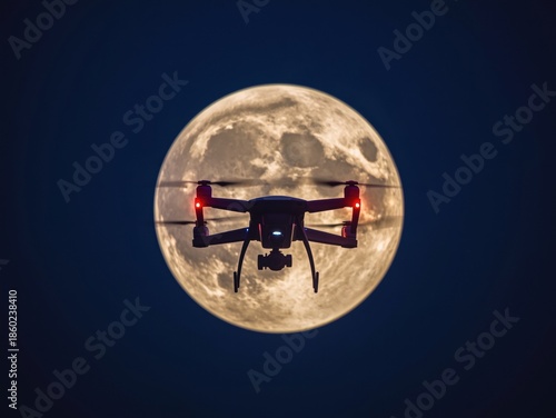 Drone flying in front of full moon