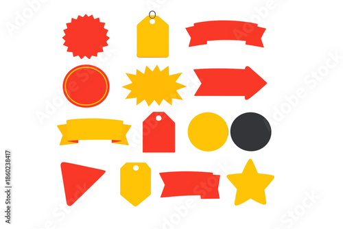 Collection of sale tags and banners with glowing effect