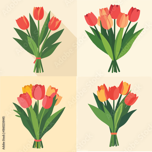Vibrant Tulip Bouquets in Various Colorful Arrangements and Settings