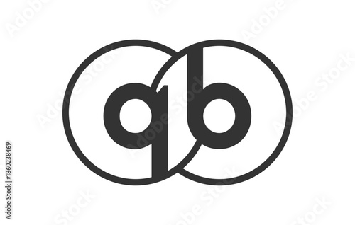 QB business company emblem with outline rounds and letters q b. Logo template of two merged circles for brand identity, logotype. Vector Infinity symbol
