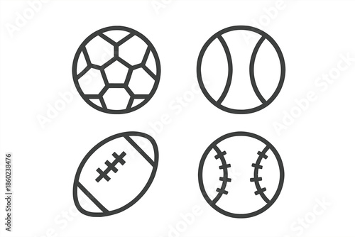 Collection of four sports ball icons on a gradient background