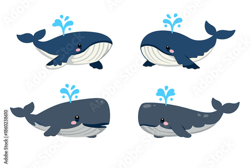 Cute Cartoon Whales with Water Spouts