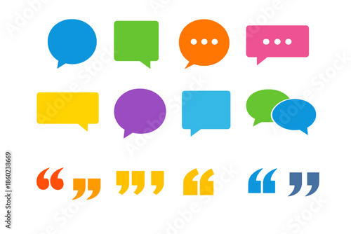 Neon speech bubbles and quotation marks