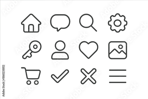 Collection of minimalist line icons on a grey gradient background