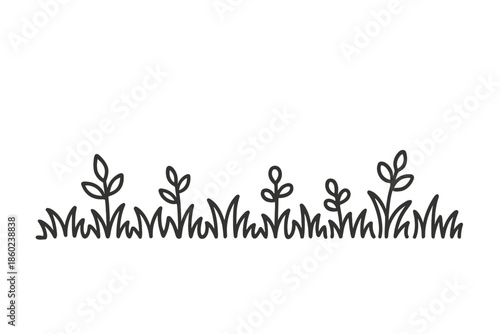 Minimalist outline of grass and sprouts against a dark gradient background