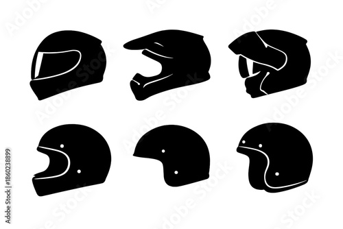 Collection of motorcycle helmets silhouettes