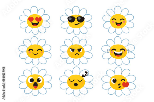 Cute Daisy Flower Emojis with Different Expressions