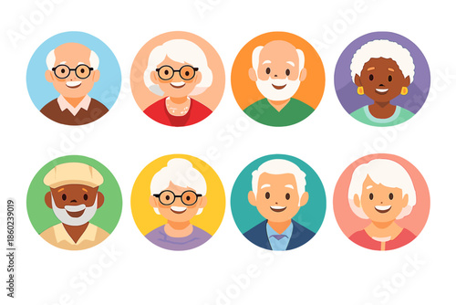 Diverse group of smiling elderly people.