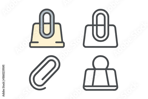 Office Supplies Icons Set on Gray Background