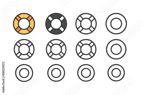 Brightly lit lifebuoy in a row of dark ones