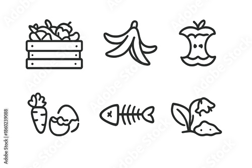 Collection of food waste icons