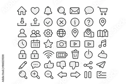 Collection of outlined UI icons on a gray gradient background