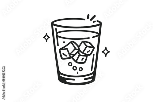 Outline of a glass with ice cubes and bubbles