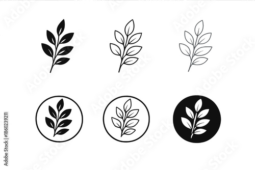 Branch with leaves icons in black and white