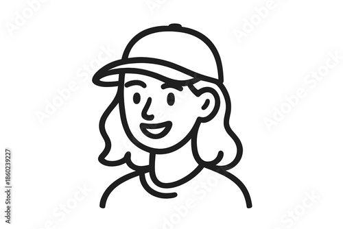 Cartoon person wearing a baseball cap with a happy expression