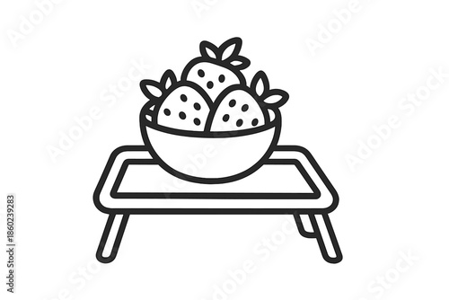 Bowl of strawberries on a tray icon
