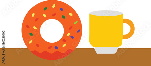 Donut and cup of coffee on a brown tray breakfast food