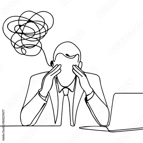 Stressed Businessman at Laptop Experiencing Work Anxiety and Burnout