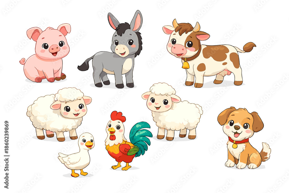 Obraz premium Cute Farm Animals Group