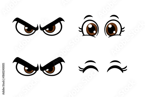 Two pairs of cartoon eyes with different expressions against a dark grey background