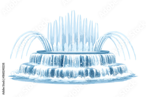 Elegant cascading fountain with ethereal blue water jets
