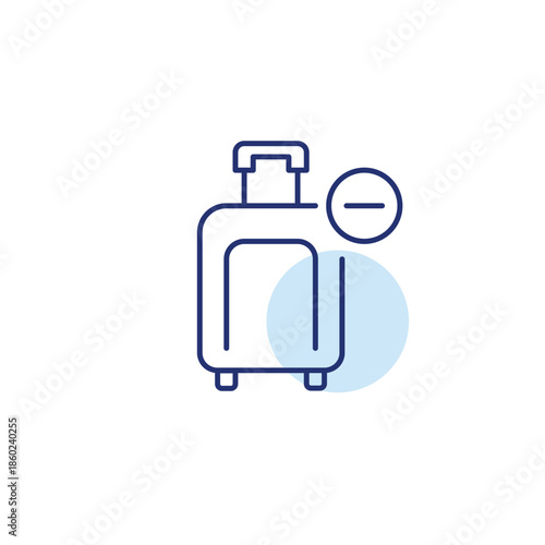 Wheeler suitcase and minus. Luggage removed, bag carriage unavailable. Pixel perfect, editable stroke vector icon