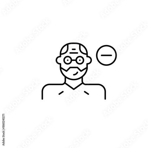 Middle-aged man and minus. Remove user, delete avatar. Reduce profile access. Pixel perfect, editable stroke vector icon