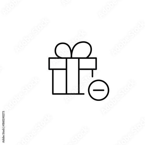 Reduce savings, gift box and minus. Pixel perfect, editable stroke vector icon