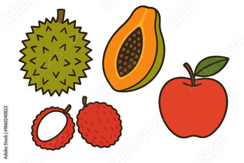 Colorful Cartoon Fruits Collection on Yellow Background