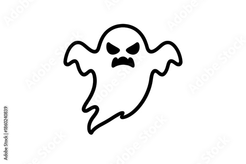 Scary Ghost with Angry Face on Yellow Background